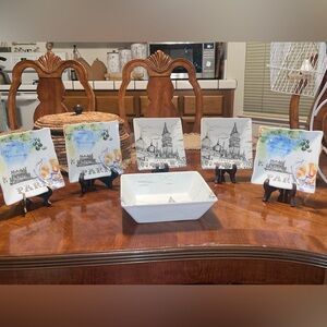 6 222 Fifth Paris fine porcelain China plates in two styles. Sold in two sets.